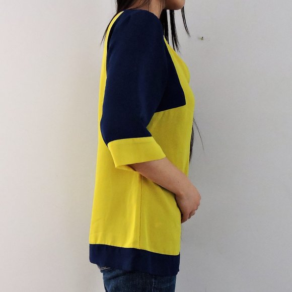 Banana Republic Bright Yellow/Blue Colour-Block Loose Fitting Blouse, Size S - Picture 5 of 11